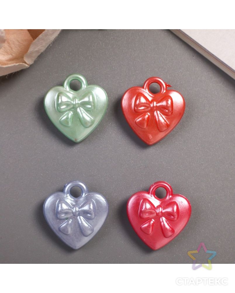 Декор для творчества пластик "Сердце с бантом цветной перламутр" 12 гр 1,5 см арт. СМЛ-7897-1-СМЛ3216018