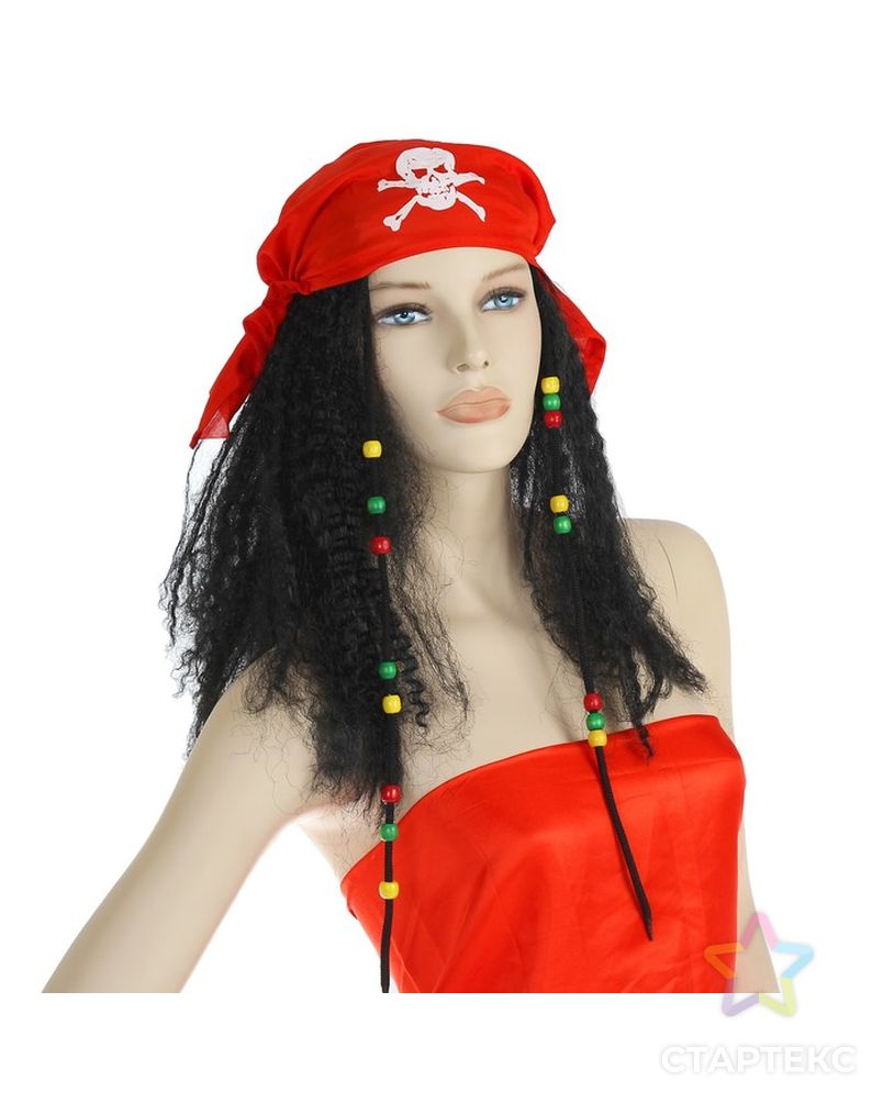 Карнавальный парик «Пиратка в бандане», с косичками, 120 г, цвет чёрный арт. СМЛ-48584-1-СМЛ0000322620 1