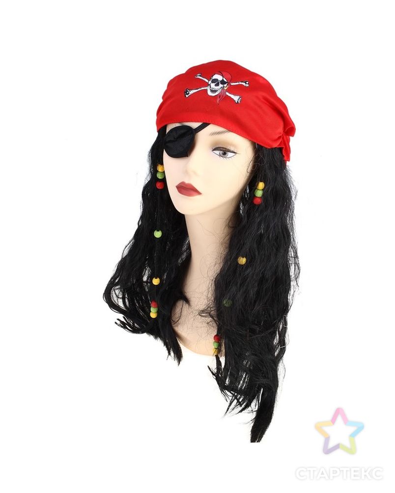 Карнавальный парик «Пиратка в бандане», с косичками, 120 г, цвет чёрный арт. СМЛ-48584-1-СМЛ0000322620 2