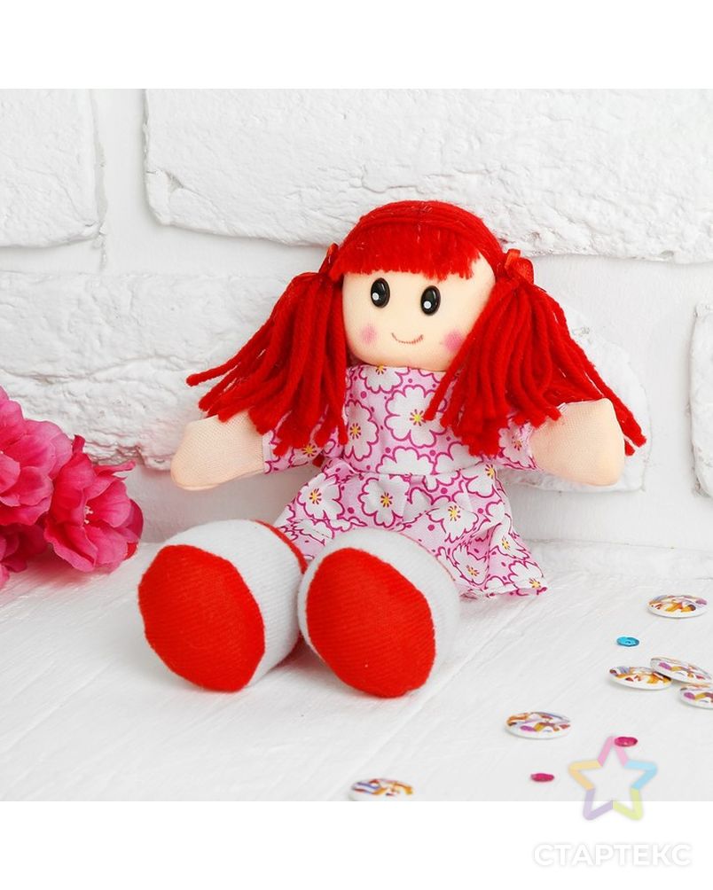 Мягкая игрушка «Кукла», в ситцевом платье, с хвостиками, цвета МИКС арт. СМЛ-48820-1-СМЛ0000324818 1