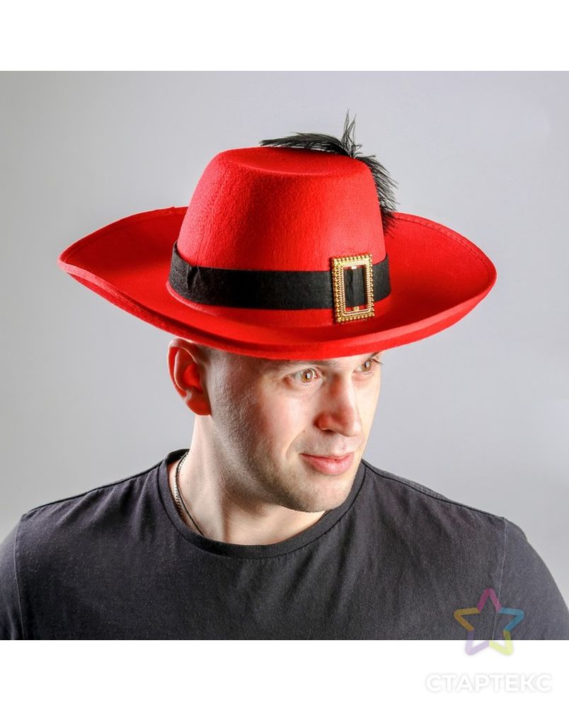 Карнавальная шляпа с пером и лентой, р-р 56-58, цвет красный арт. СМЛ-48915-1-СМЛ0000326224 1