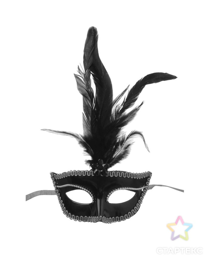 Карнавальная маска, с перьями, 10х18 см, цвет чёрный арт. СМЛ-48990-1-СМЛ0000327823 1