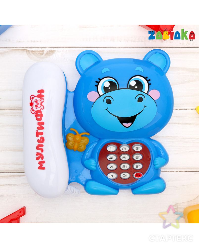 Телефон стационарный «Бегемотик», русская озвучка, работает от батареек, цвет голубой арт. СМЛ-58064-1-СМЛ0003279488 3