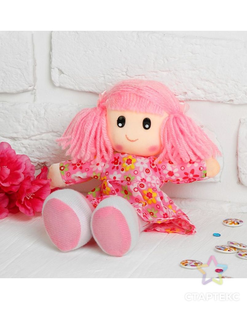 Мягкая игрушка «Кукла» в ситцевом платье, с хвостиками, цвета МИКС арт. СМЛ-49004-1-СМЛ0000328073
