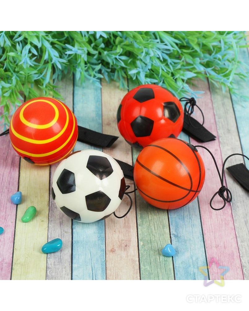 Мяч «Спорт», мягкий, на резинке, цвета МИКС арт. СМЛ-49030-1-СМЛ0000328316 1