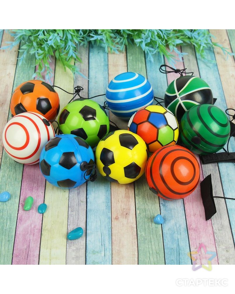 Мяч «Спорт», мягкий, на резинке, цвета МИКС арт. СМЛ-49030-1-СМЛ0000328316 2