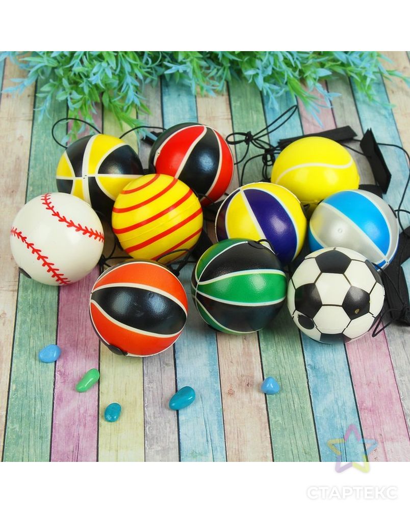 Мяч «Спорт», мягкий, на резинке, цвета МИКС арт. СМЛ-49030-1-СМЛ0000328316 3