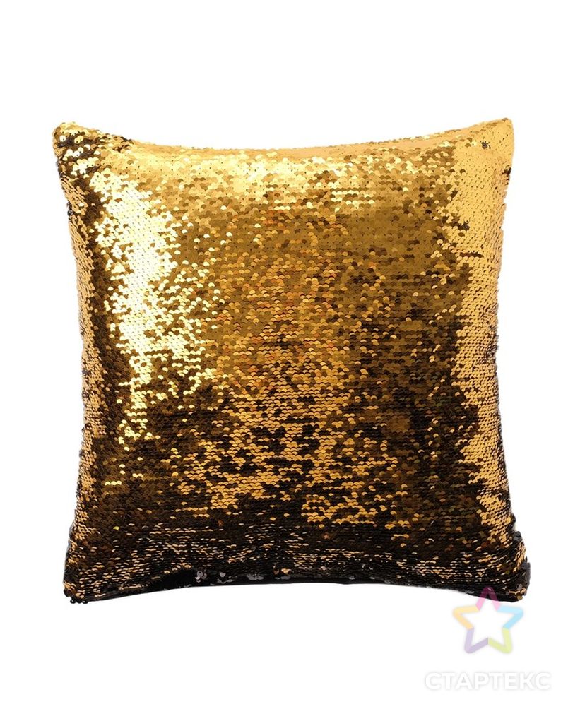 Наволочка декоративная Хамелеон 37×37 см, цвет золото - глянцевый чёрный, пайетки, 100%п/э арт. СМЛ-8653-1-СМЛ3285019 2