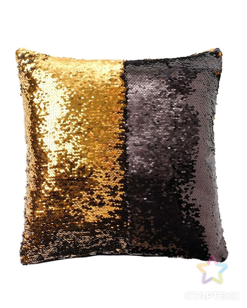 Наволочка декоративная Хамелеон 37×37 см, цвет золото - глянцевый чёрный, пайетки, 100%п/э арт. СМЛ-8653-1-СМЛ3285019