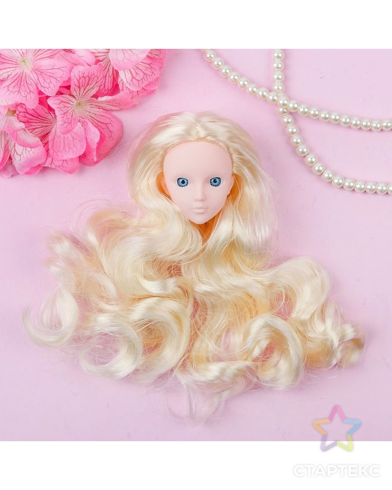 Голова для изготовления куклы, волосы "Кудри" блондинка, цвет глаз голубой арт. СМЛ-8834-1-СМЛ3296538 1