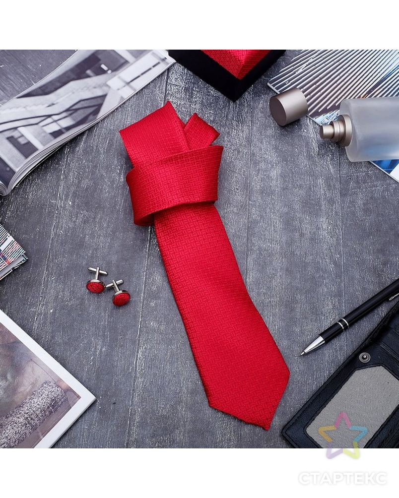 Набор мужской "Стиль" галстук 145*5см самовяз, запонки, зерна, цвет красный арт. СМЛ-8882-1-СМЛ3298319 1