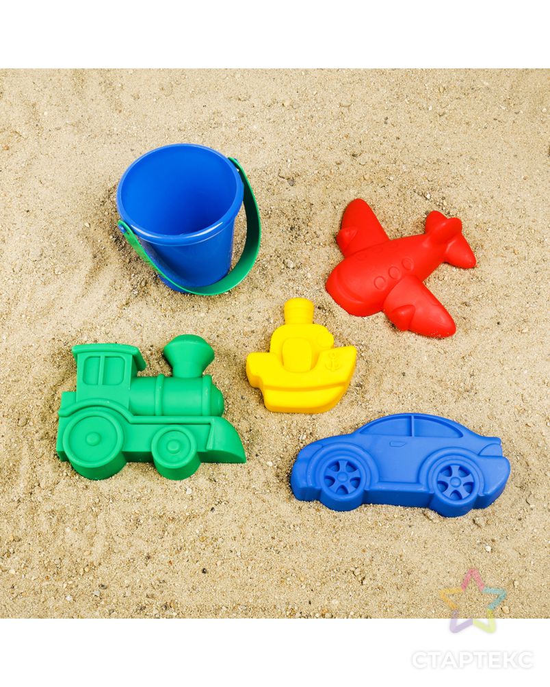 Набор для игры в песке, 4 формочки, ведро, цвета МИКС арт. СМЛ-134186-1-СМЛ0003301625 1