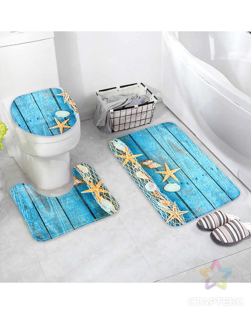 Набор ковриков для ванны и туалета «Морские звёзды», 3 шт: 35×39, 40×50, 45×75 см арт. СМЛ-30221-1-СМЛ3302996