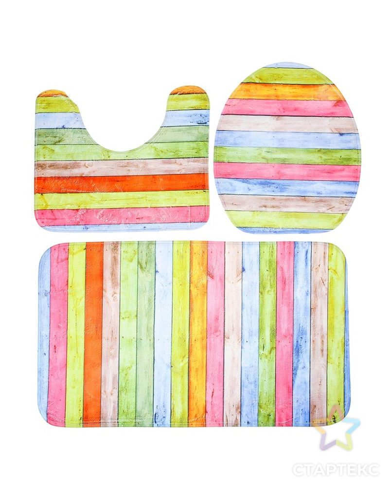 Набор ковриков для ванны и туалета «Цветные деревяшки», 3 шт: 40×40, 40×42, 45×75 см арт. СМЛ-30222-1-СМЛ3302997