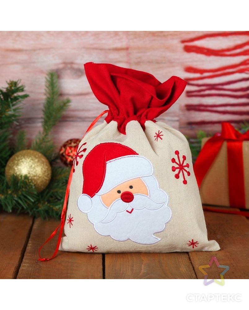 Мешок для подарков "Дед Мороз и снежинки" на завязках, 29 х 22 см арт. СМЛ-166641-1-СМЛ0003303235 1