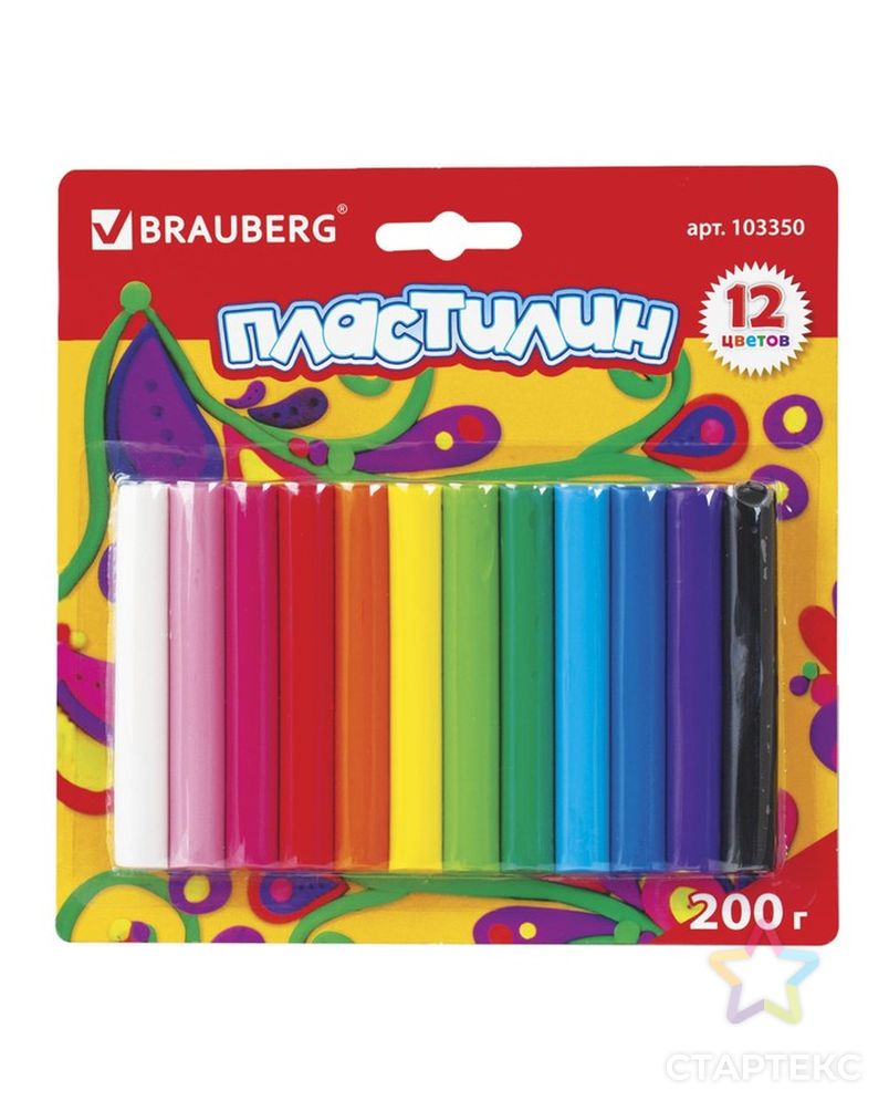 Пластилин 12 цветов 200 г, BRAUBERG высшее качество, в блистере арт. СМЛ-174080-1-СМЛ0003343087