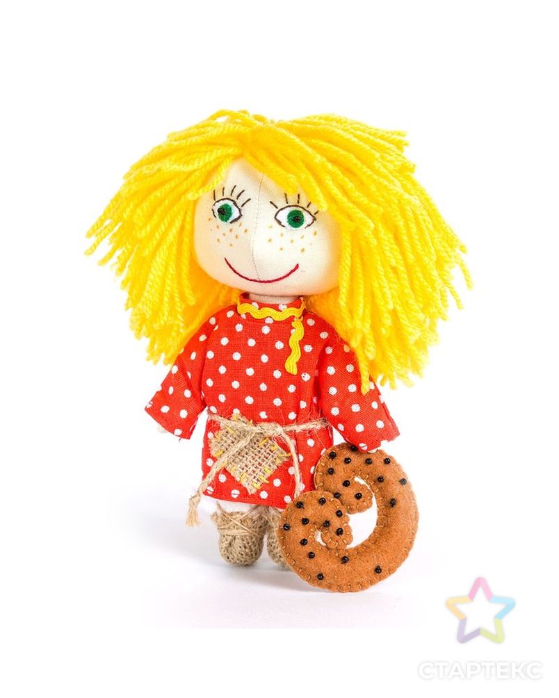 Набор для изготовления игрушки из льна и хлопка с волосами из пряжи "Домовёнок", 15,5 см арт. СМЛ-9363-1-СМЛ3346181 1