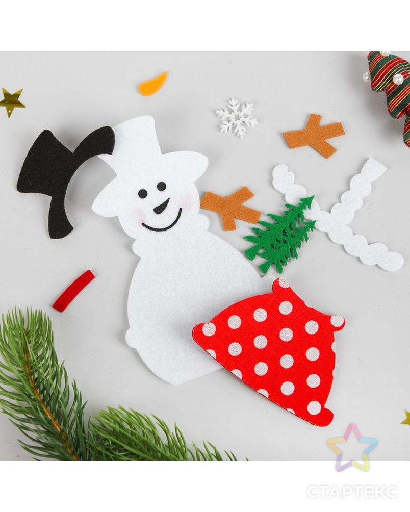 Набор для творчества-создай новогоднее украшение «Венок-снеговик с елочками» арт. СМЛ-9554-1-СМЛ3359027