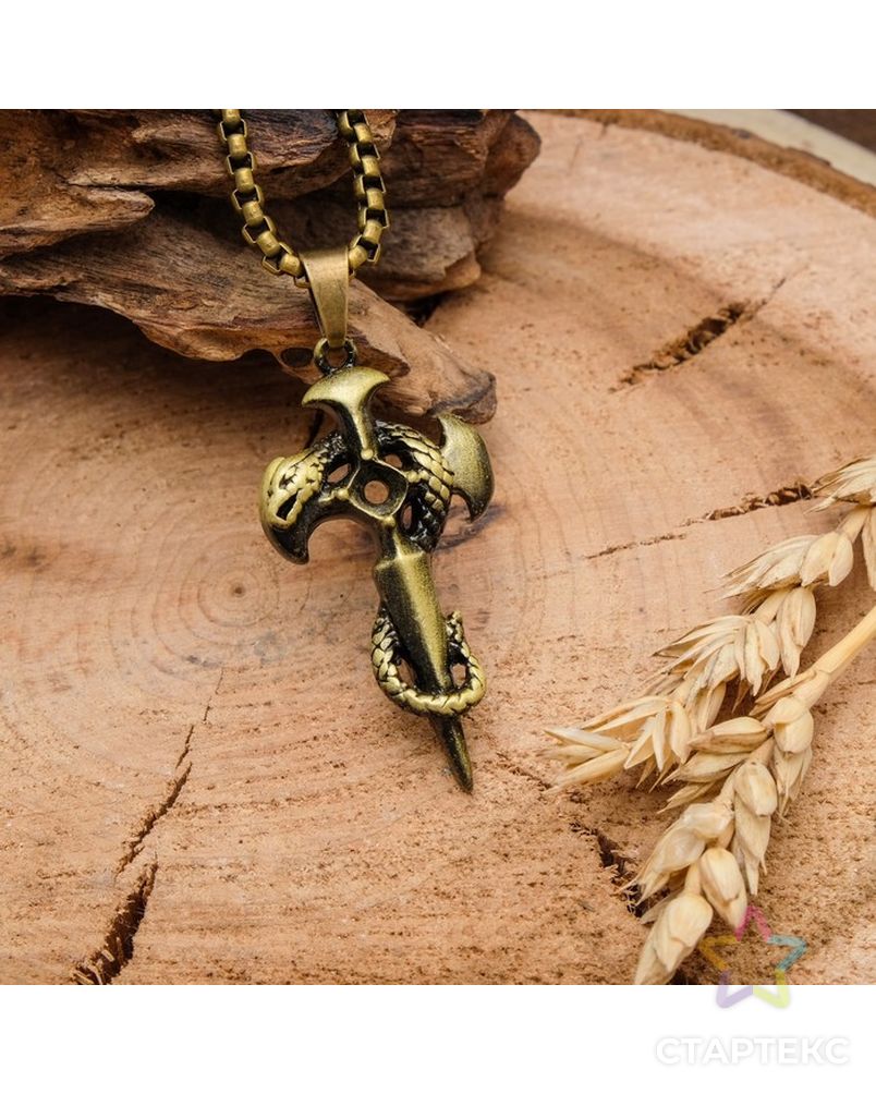 Кулон унисекс "Крест" со змеёй, цвет чернёное золото, 60 см арт. СМЛ-21800-1-СМЛ3366320 1
