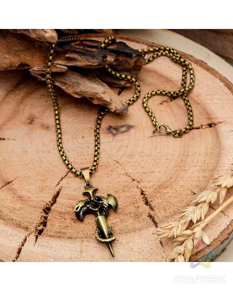 Кулон унисекс "Крест" со змеёй, цвет чернёное золото, 60 см арт. СМЛ-21800-1-СМЛ3366320 2