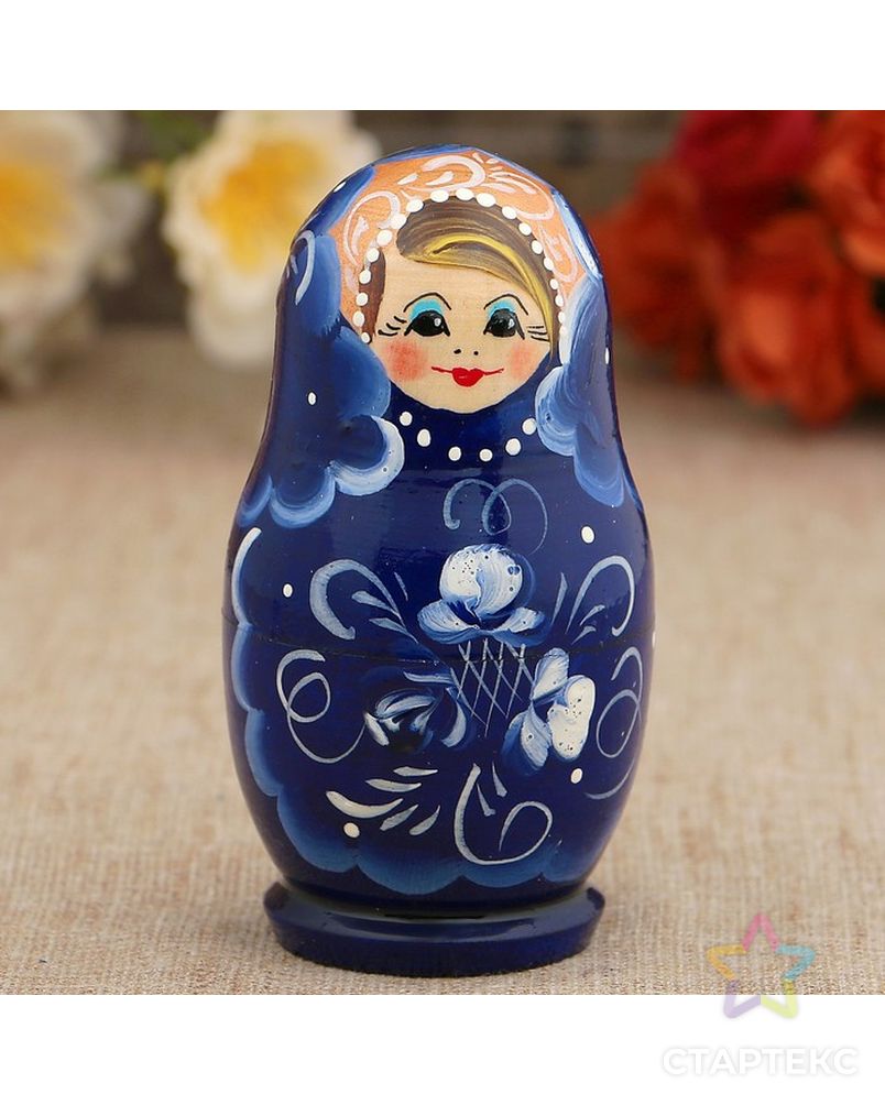 Матрёшка «Гжель», тёмно-синее платье, 5 кукольная, 10 см арт. СМЛ-54819-1-СМЛ0003371583 3