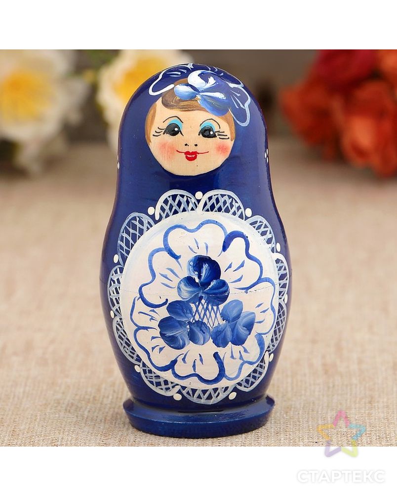 Матрёшка «Гжель», синее платье, 5 кукольная, 10 см арт. СМЛ-126498-1-СМЛ0003371586 3