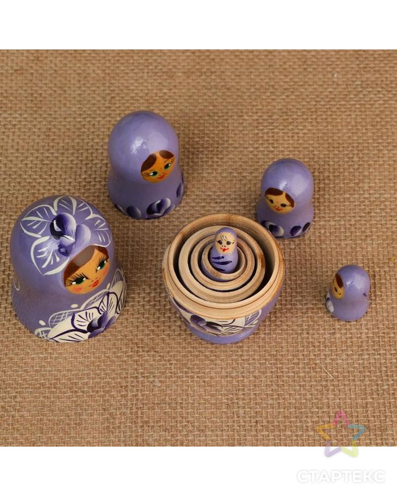 Матрёшка «Поднос с цветами», фиолетовое платье, 5 кукольная, 10 см арт. СМЛ-114103-1-СМЛ0003371588