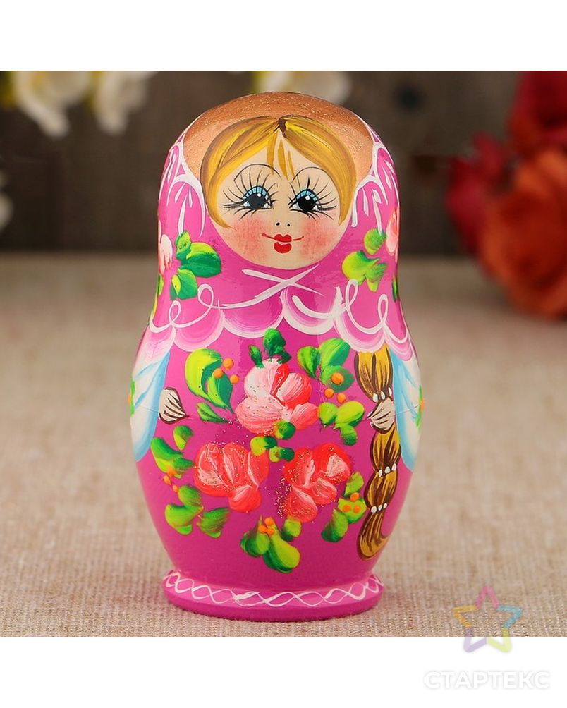 Матрёшка «Розочки»,  розовое платье, 5 кукольная, 10 см арт. СМЛ-55612-1-СМЛ0003371592 3