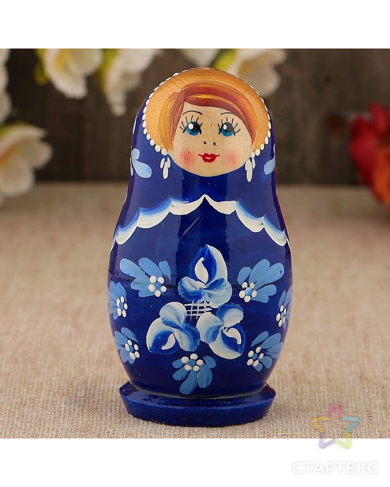 Матрёшка «Гжель», синее платье, 5 кукольная, 10 см арт. СМЛ-55613-1-СМЛ0003371602 3