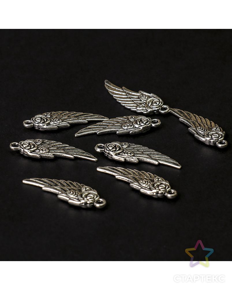 Декор металл для творчества "Крыло с розой" серебро (А16767 3х1,1 см арт. СМЛ-30695-1-СМЛ3381115