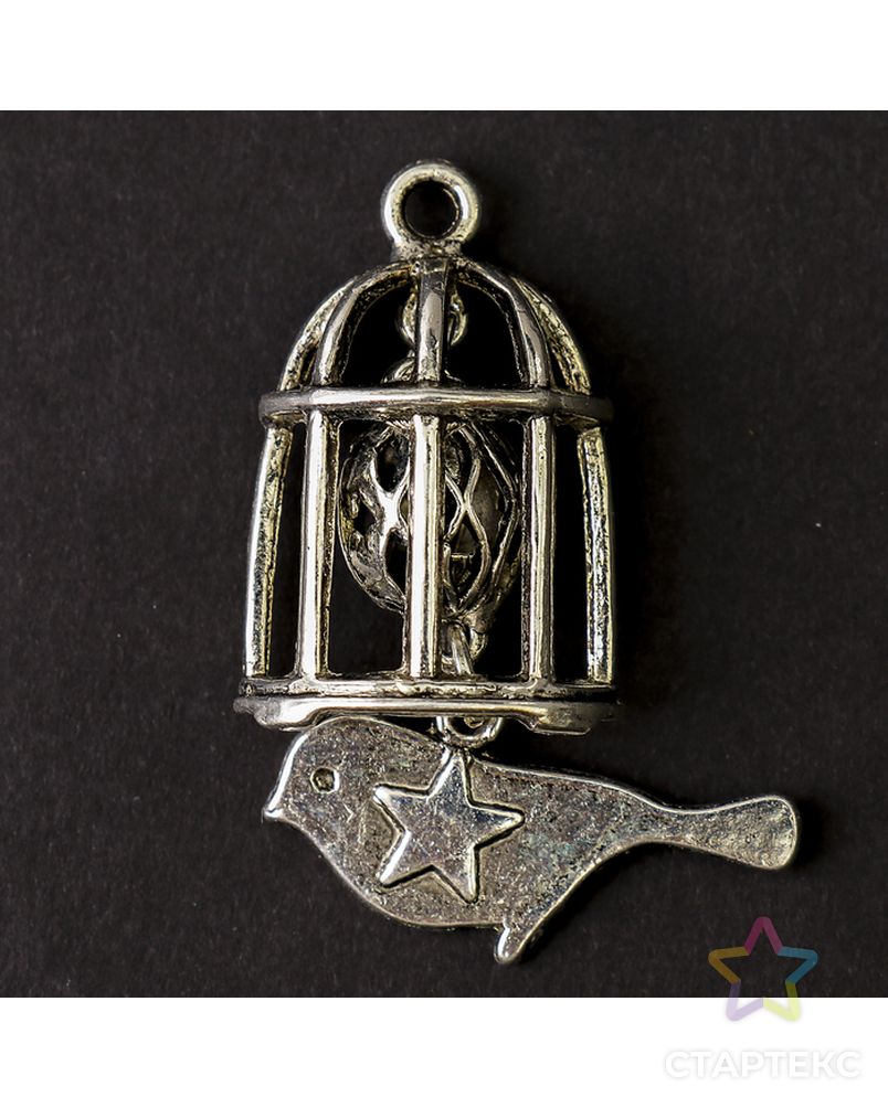 Декор металл для творчества "Клетка с птицей" серебро (А12688) 4,3х2,8 см арт. СМЛ-9818-1-СМЛ3381117 1