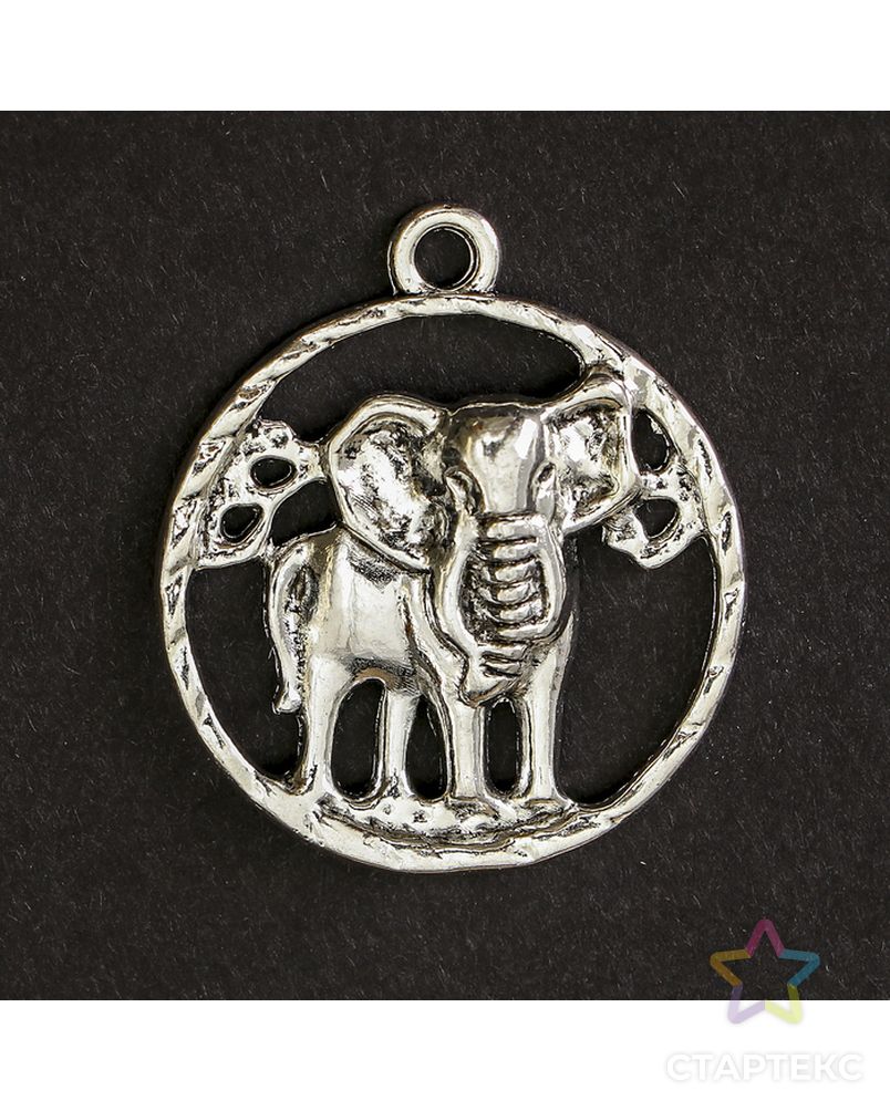 Декор металл для творчества "Слон в круге" серебро (А30001) 3,2х2,8 см арт. СМЛ-9825-1-СМЛ3381136 1