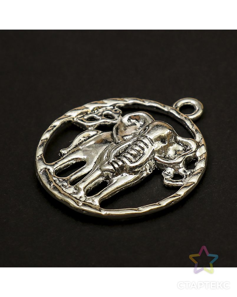 Декор металл для творчества "Слон в круге" серебро (А30001) 3,2х2,8 см арт. СМЛ-9825-1-СМЛ3381136 2