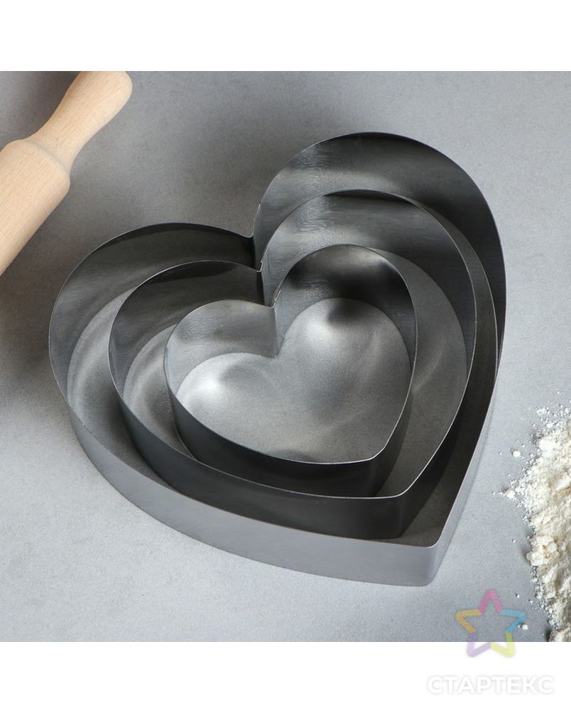 Набор форм для выпечки и выкладки "Сердце", 20 х 20 х 5 см, 3 шт арт. СМЛ-204479-1-СМЛ0003397100 2