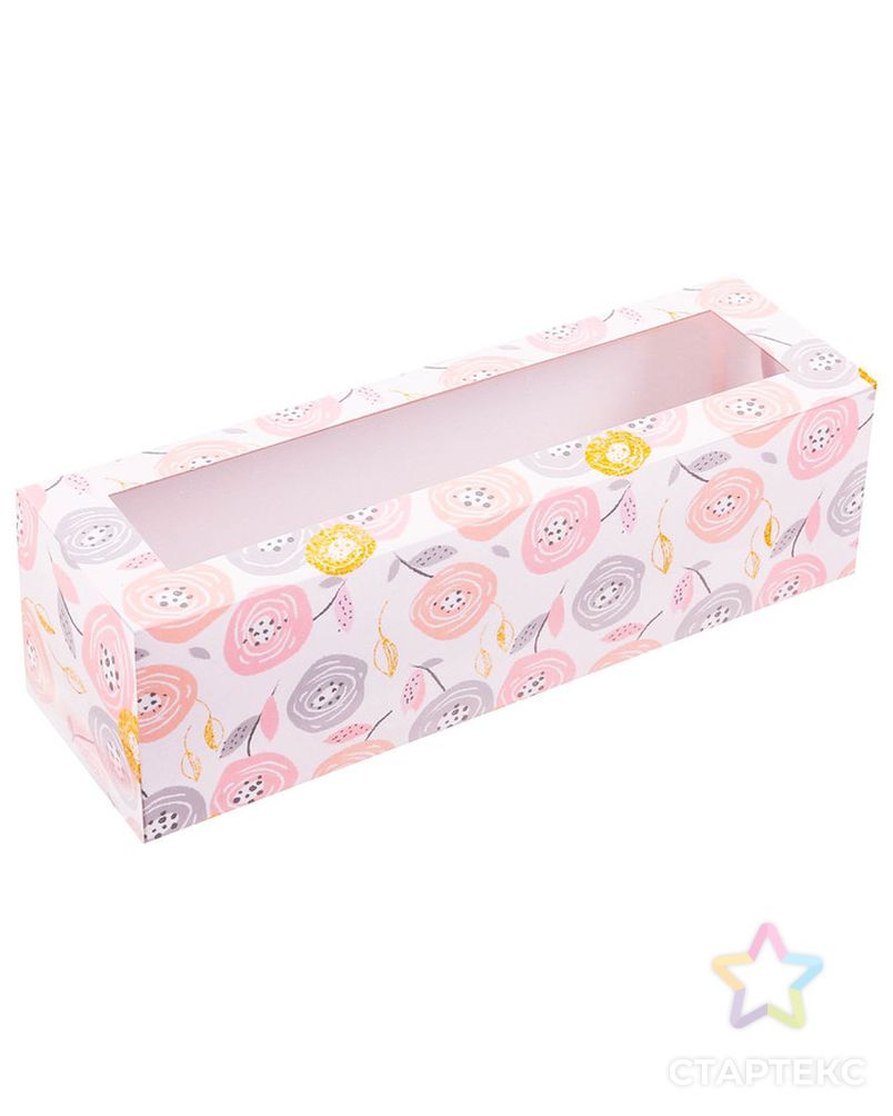 Коробка для макарун «Цветочки», 5.5 × 18 × 5.5 см арт. СМЛ-118085-1-СМЛ0003400709 1