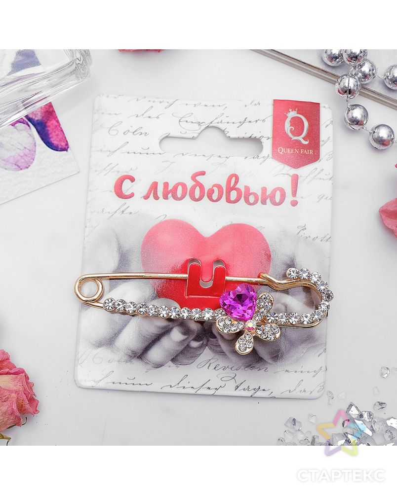 Заказать Булавка "Бабочка" с сердечком, 7см, цвет бело-розовый в золоте арт. СМЛ-10063-1-СМЛ3405556 в Новосибирске