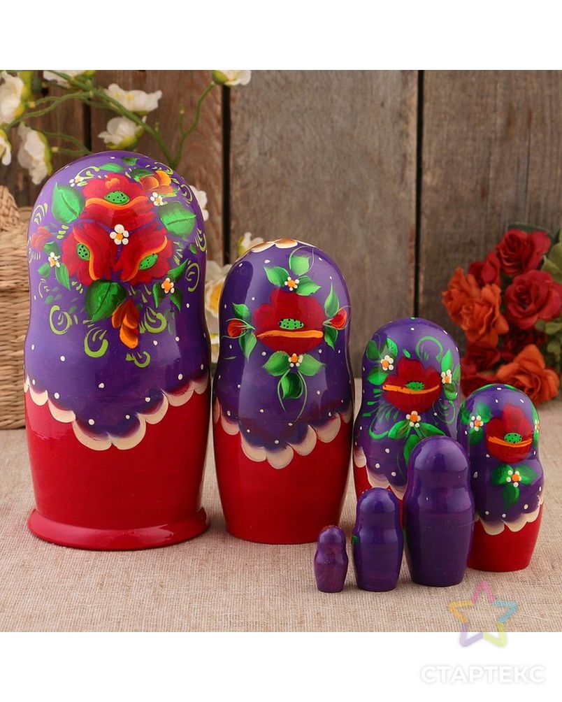 Матрёшка «Маки», фиолетовый платок, 7 кукольная, 22 см арт. СМЛ-108215-1-СМЛ0003440252 2