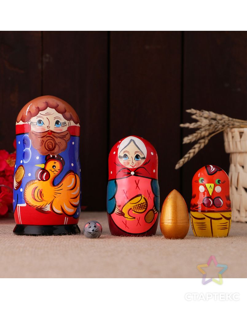 Матрёшка «Курочка Ряба», сюжетная, 5 кукольная, 13,5 см арт. СМЛ-120687-1-СМЛ0003440266