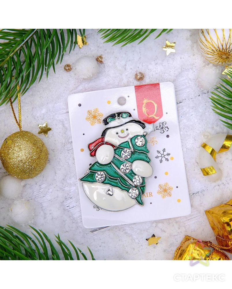 Брошь "Новогодняя сказка" снеговик веселый, цветная в серебре арт. СМЛ-36729-1-СМЛ0003445922 3