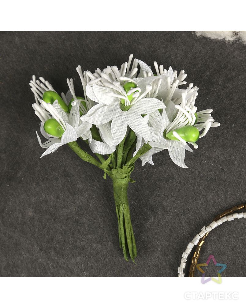 Декор для творчества "Белые хризантемы, зелень" 10 см (1 набор=1 букету) в букете 12 цветов арт. СМЛ-10501-1-СМЛ3455674 3