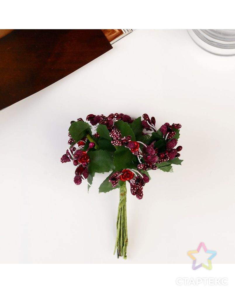 Декор для творчества "Фиолетовые розы" 9 см (1 набор=1 букету) в букете 12 цветов арт. СМЛ-10503-1-СМЛ3455686 2