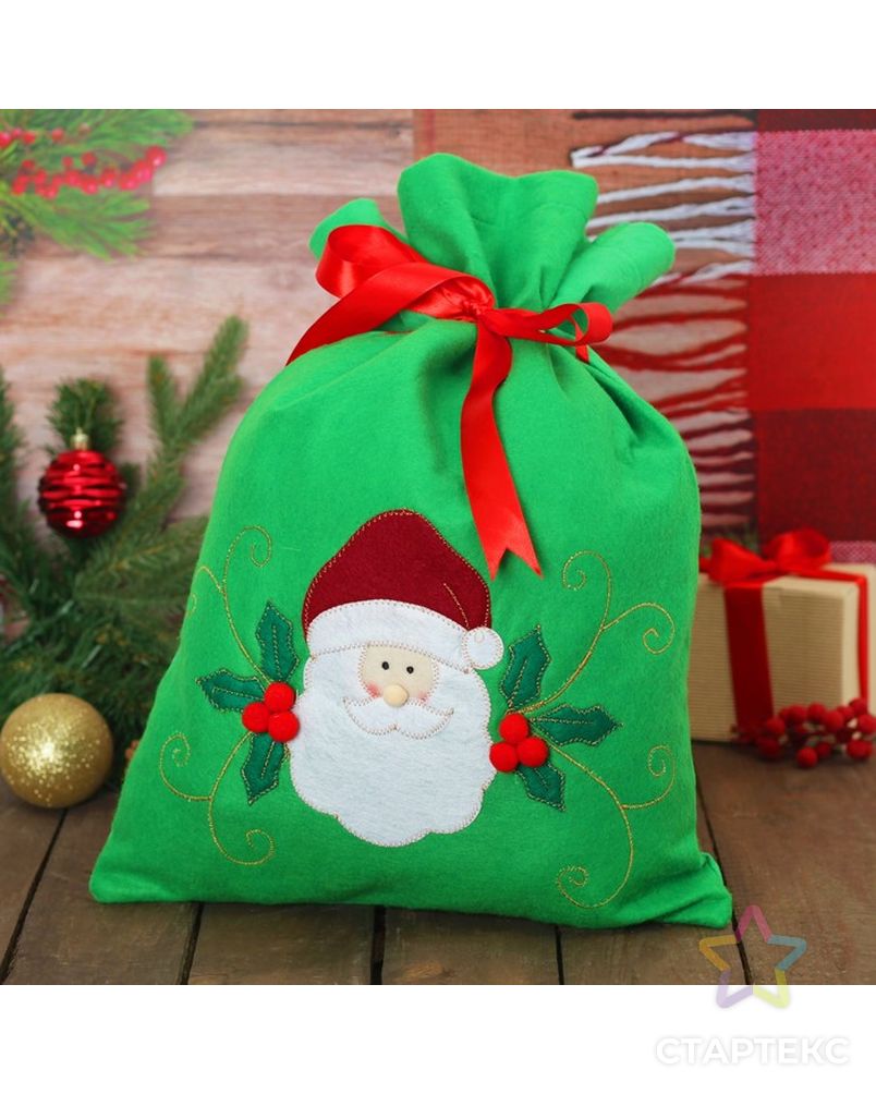 Мешок для подарков «Дед Мороз», на завязках, цвет зелёный арт. СМЛ-100892-1-СМЛ0003467063 1