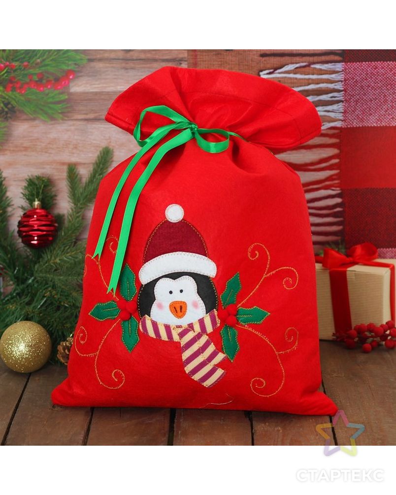 Мешок для подарков «Дед Мороз», на завязках, цвет зелёный арт. СМЛ-100892-3-СМЛ0003467064