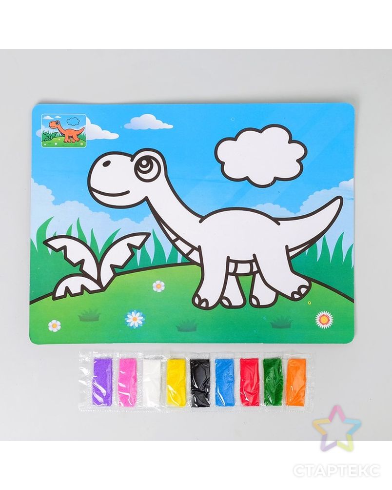 Фреска с цветным основанием "Динозавр" 9 цветов песка по 2 г арт. СМЛ-10801-1-СМЛ3482239