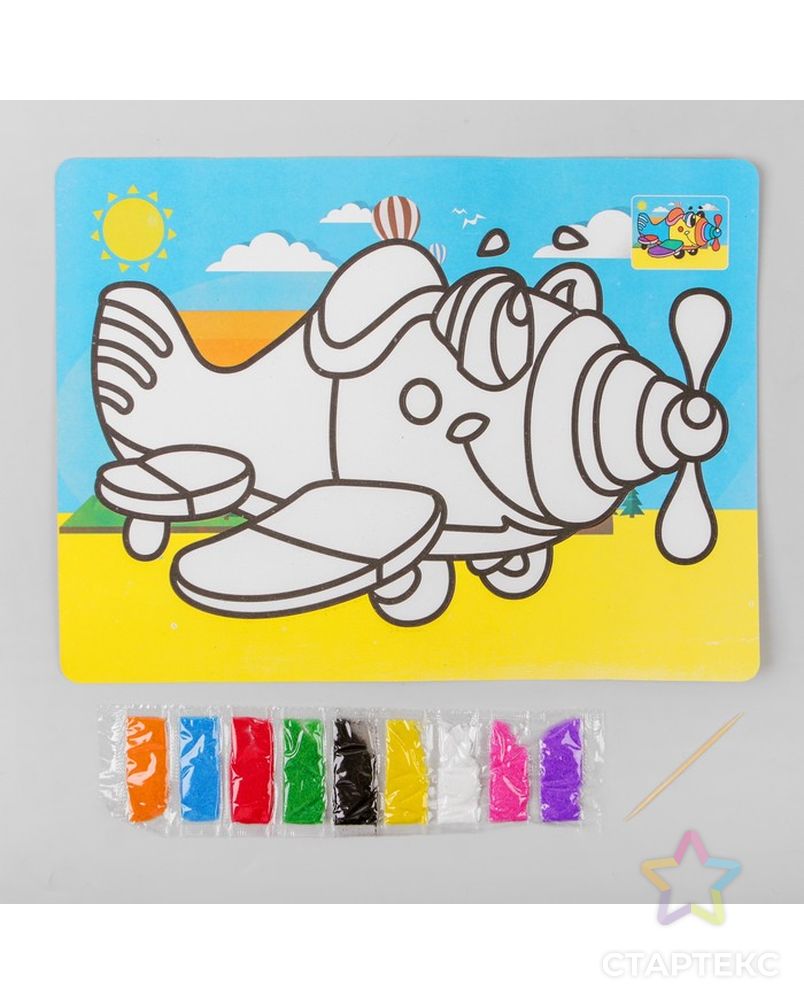 Фреска с цветным основанием "Самолетик" 9 цветов песка по 2 г арт. СМЛ-10805-1-СМЛ3482243 1