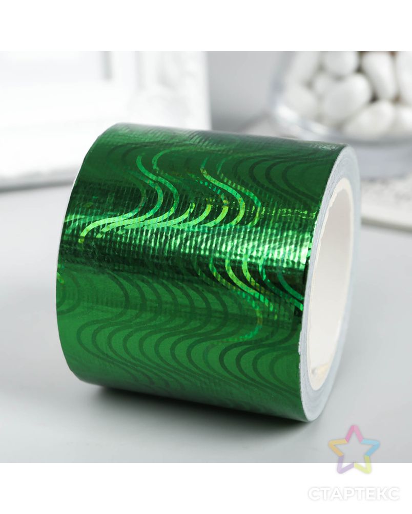 Клейкая лента пластик "Голографический рисунок - зелёный" ширина 4,8 см намотка 5 метров арт. СМЛ-10977-1-СМЛ3491096