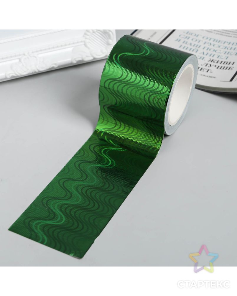 Клейкая лента пластик "Голографический рисунок - зелёный" ширина 4,8 см намотка 5 метров арт. СМЛ-10977-1-СМЛ3491096 3