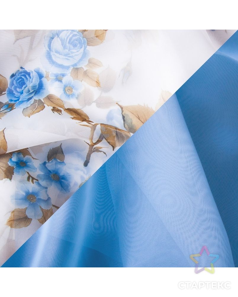 Комплект штор для кухни «Цветы», 280х160 см, цвет голубой арт. СМЛ-11218-1-СМЛ3514435 2