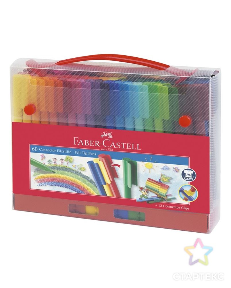Фломастеры 60 цветов Faber-Castell Connector + 12 клипов для соединения, подарочная коробка арт. СМЛ-174132-1-СМЛ0003516185 1