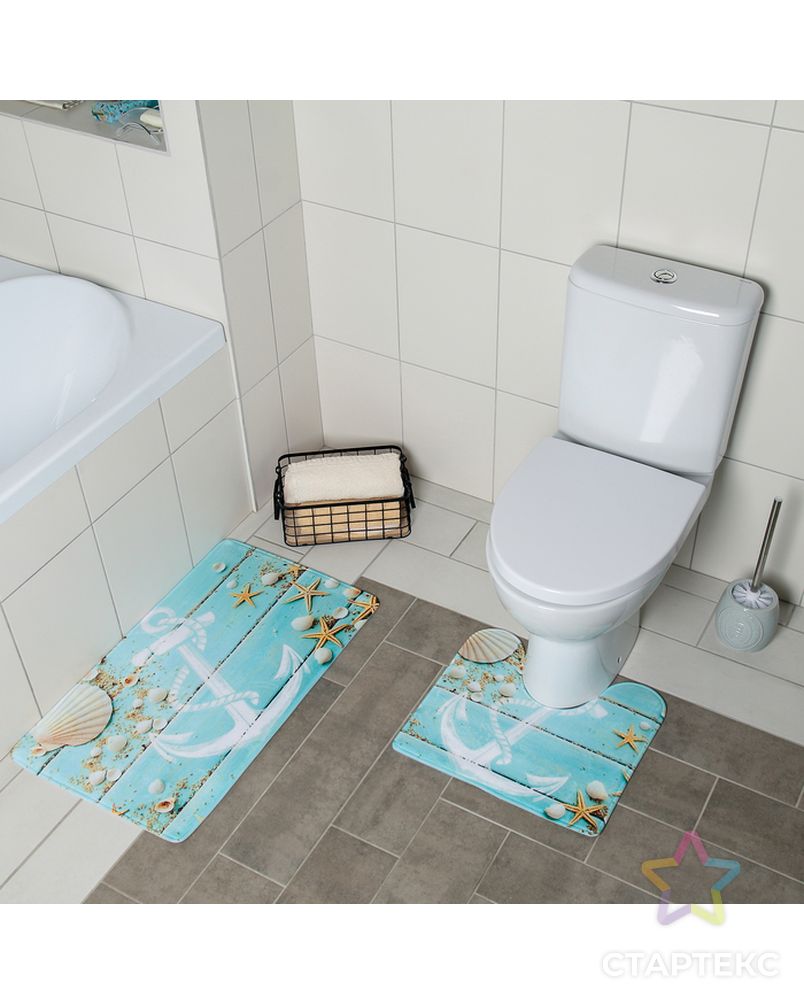 Набор ковриков для ванны и туалета «Якорь», 2 шт: 40×45, 45×75 см арт. СМЛ-30255-1-СМЛ3538657 2